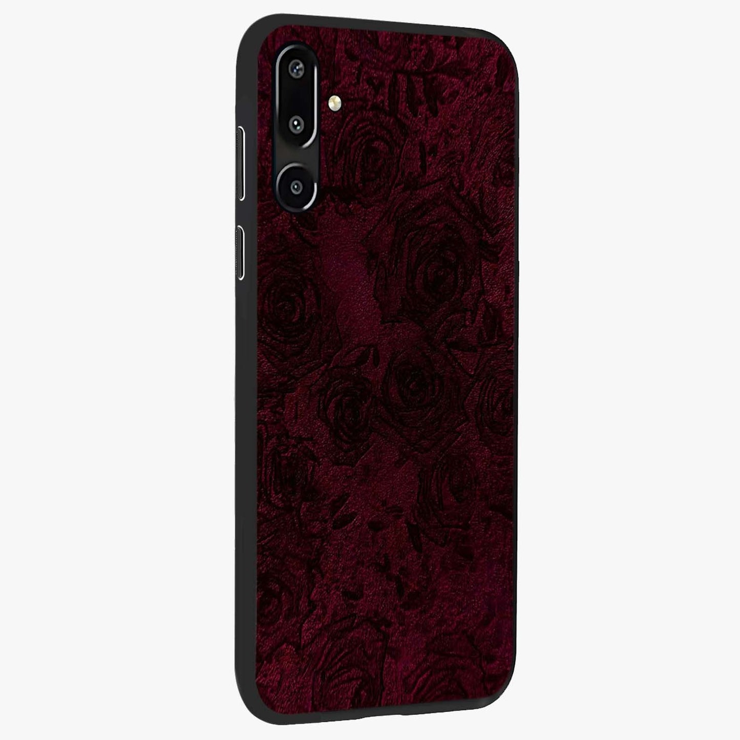 Crimson Fade Flow Glass Case upright view showcasing dynamic crimson flow artwork with stylish abstract theme.