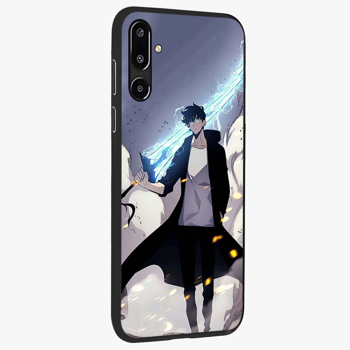 Dark Lightning Anime Warrior Glass Case upright view showcasing dramatic warrior artwork with dark lightning aesthetic.