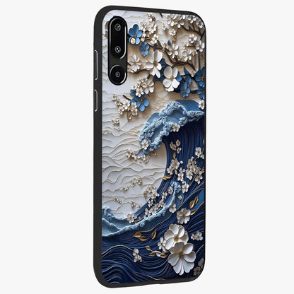 Floral Wave Origami Glass Case upright view showcasing creative floral origami artwork with artistic decorative theme.