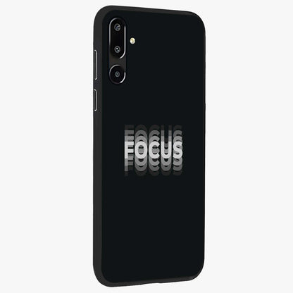 Focus Mode On Glass Case upright view showcasing strong typography statement with sleek motivational theme.