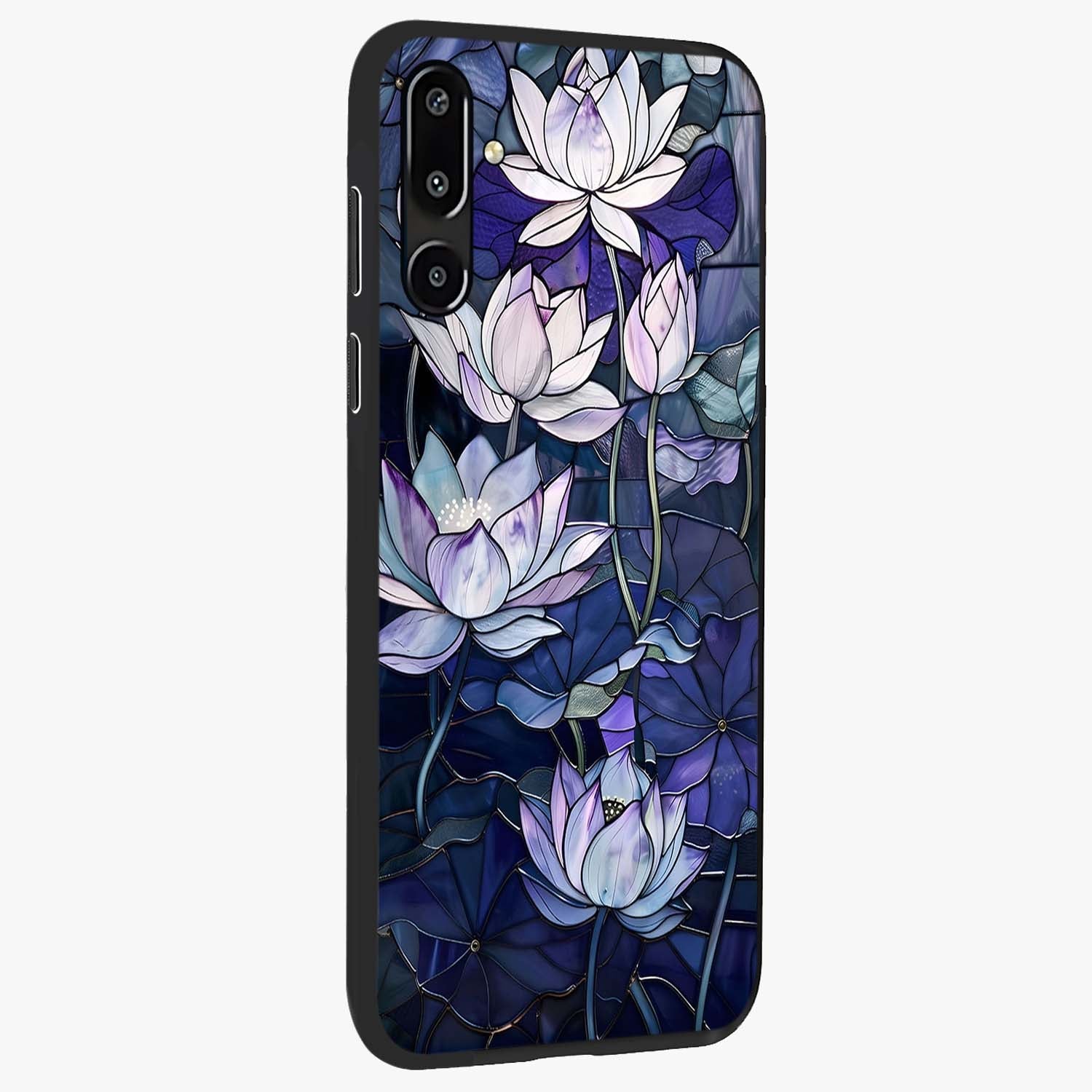 Gloss Petal Rush Glass Case upright view showcasing dynamic floral petal artwork with modern botanical theme.