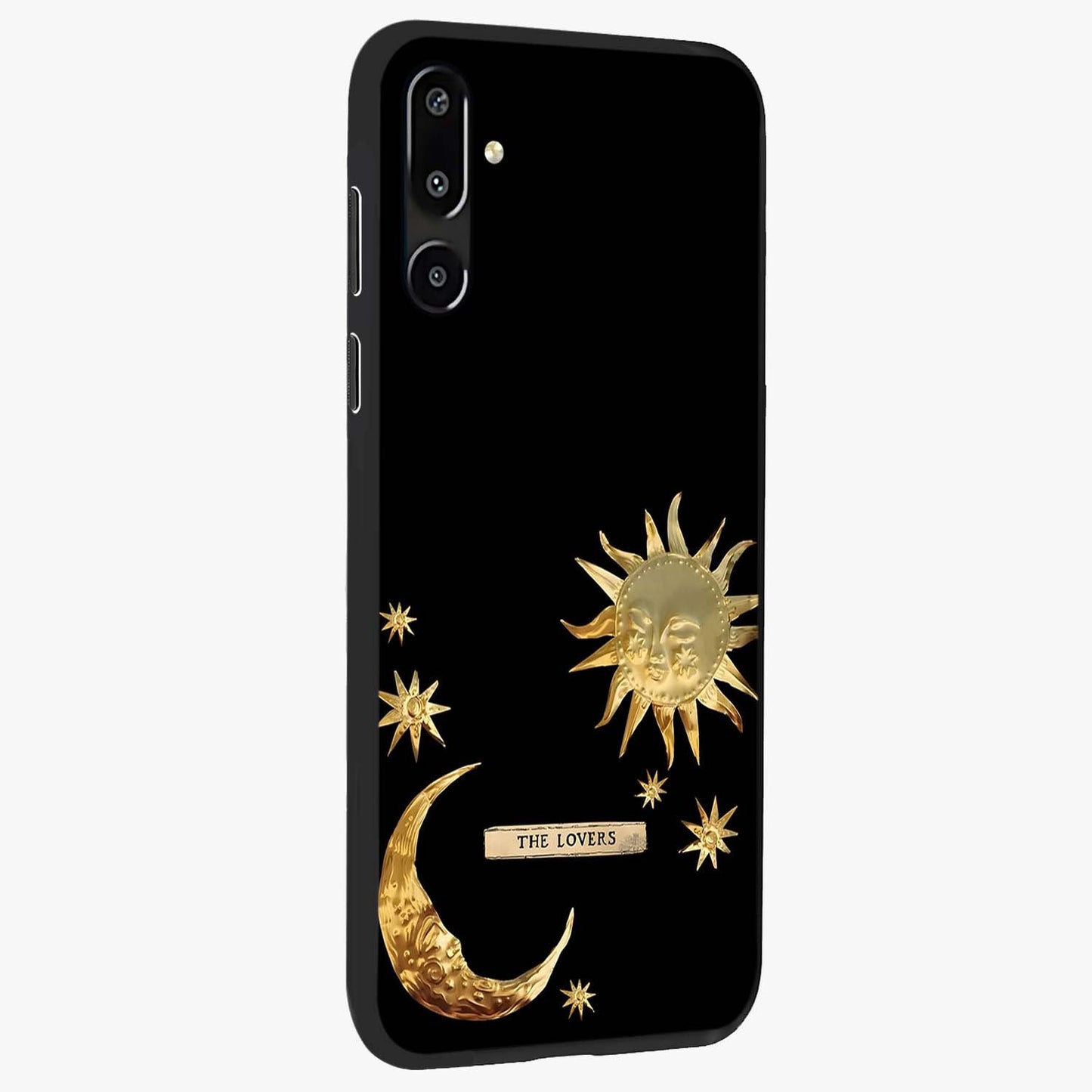 Gold Sun Blush Glass Case upright view showcasing glowing sun artwork with elegant celestial theme.