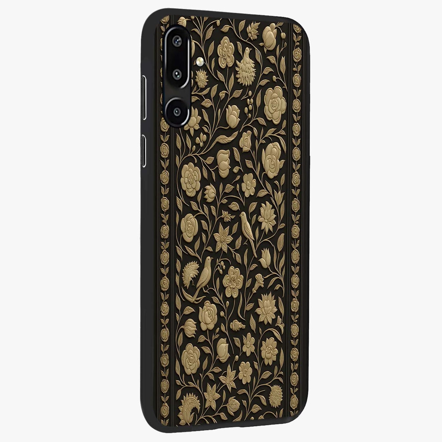 Golden Evil Eye Mandala Glass Case upright view showcasing decorative evil eye mandala artwork with spiritual aesthetic style.