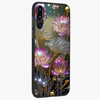 Golden Floral Majesty Glass Case upright view showcasing majestic floral artwork with rich decorative theme.
