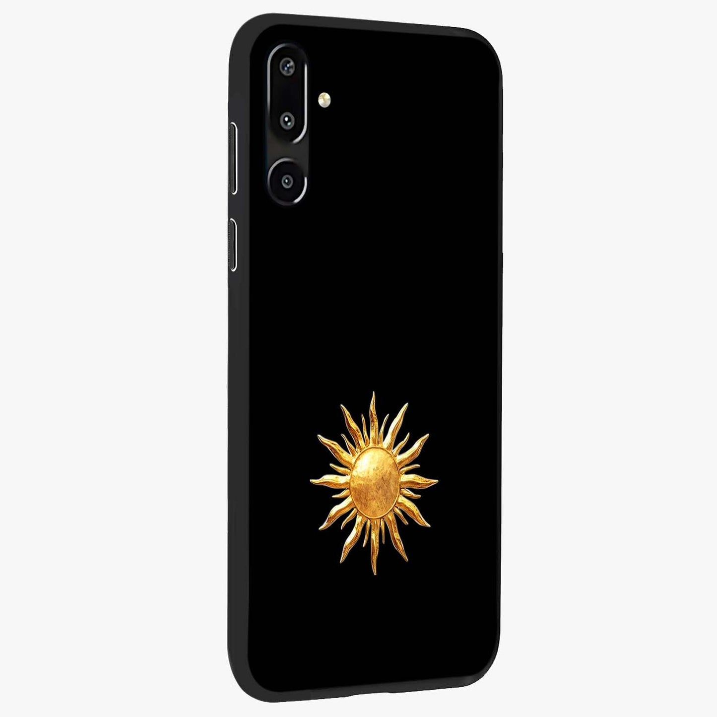 Golden Sun Minimalism Glass Case upright view showcasing haunting graveyard artwork with dramatic dark theme.