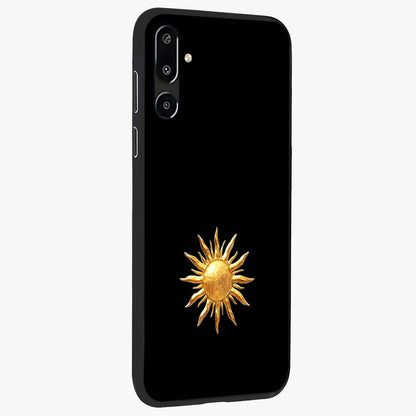 Golden Sun Minimalism Glass Case upright view showcasing haunting graveyard artwork with dramatic dark theme.