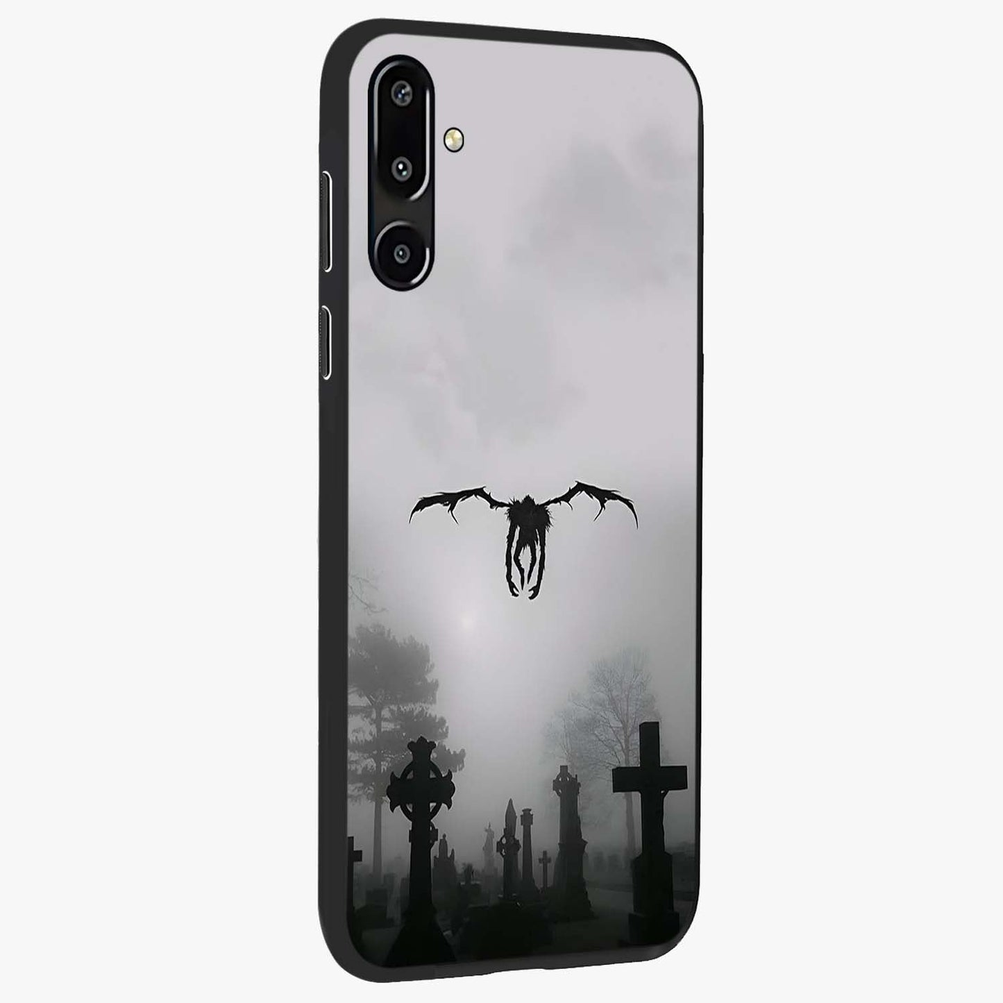 Graveyard Shadow Descent Glass Case upright view showcasing haunting graveyard artwork with dramatic dark theme.