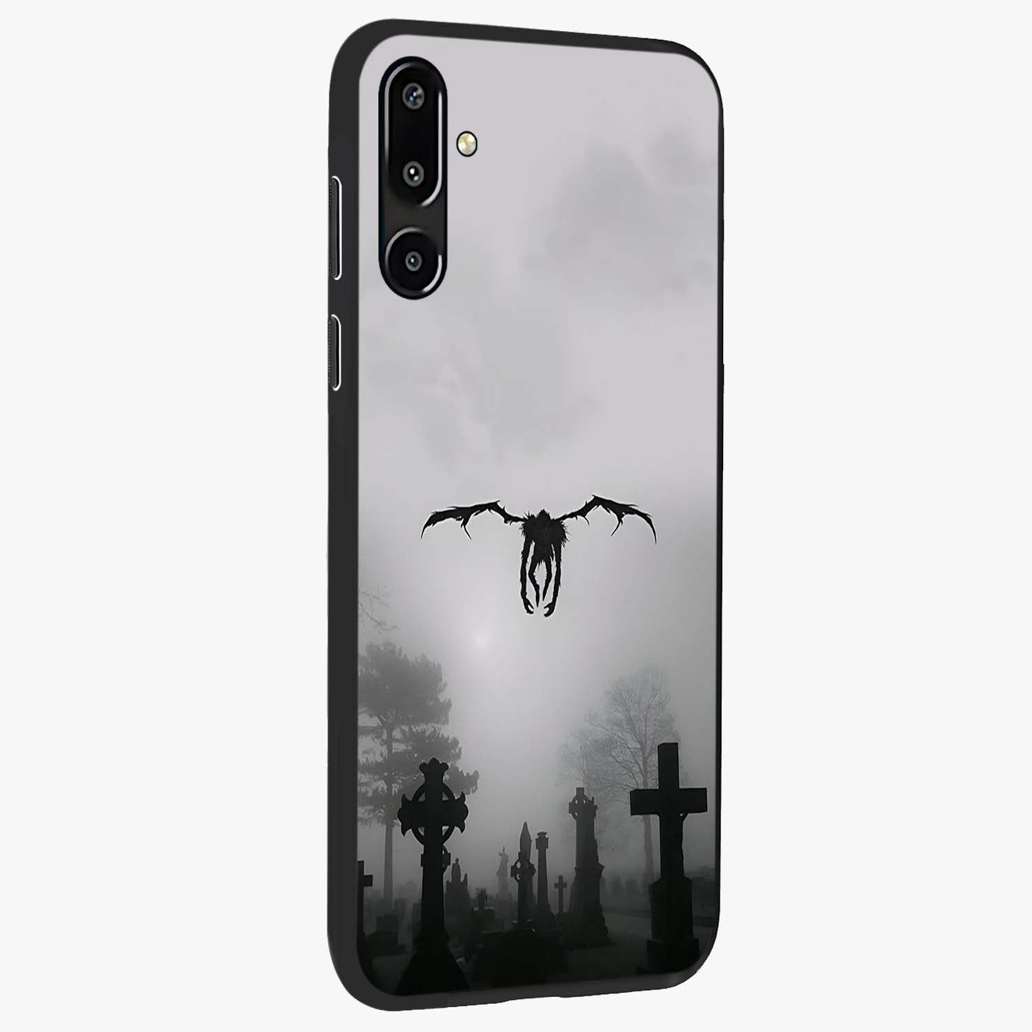 Graveyard Shadow Descent Glass Case upright view showcasing haunting graveyard artwork with dramatic dark theme.