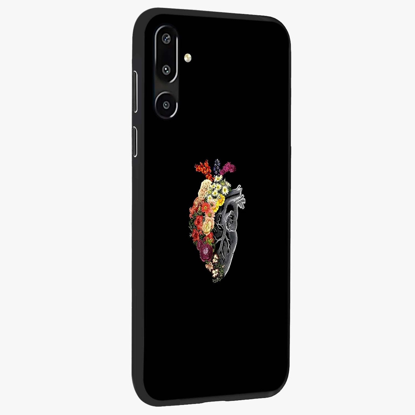 Heart With Flowers Glass Case upright view showcasing decorative heart and floral artwork with sweet romantic theme.