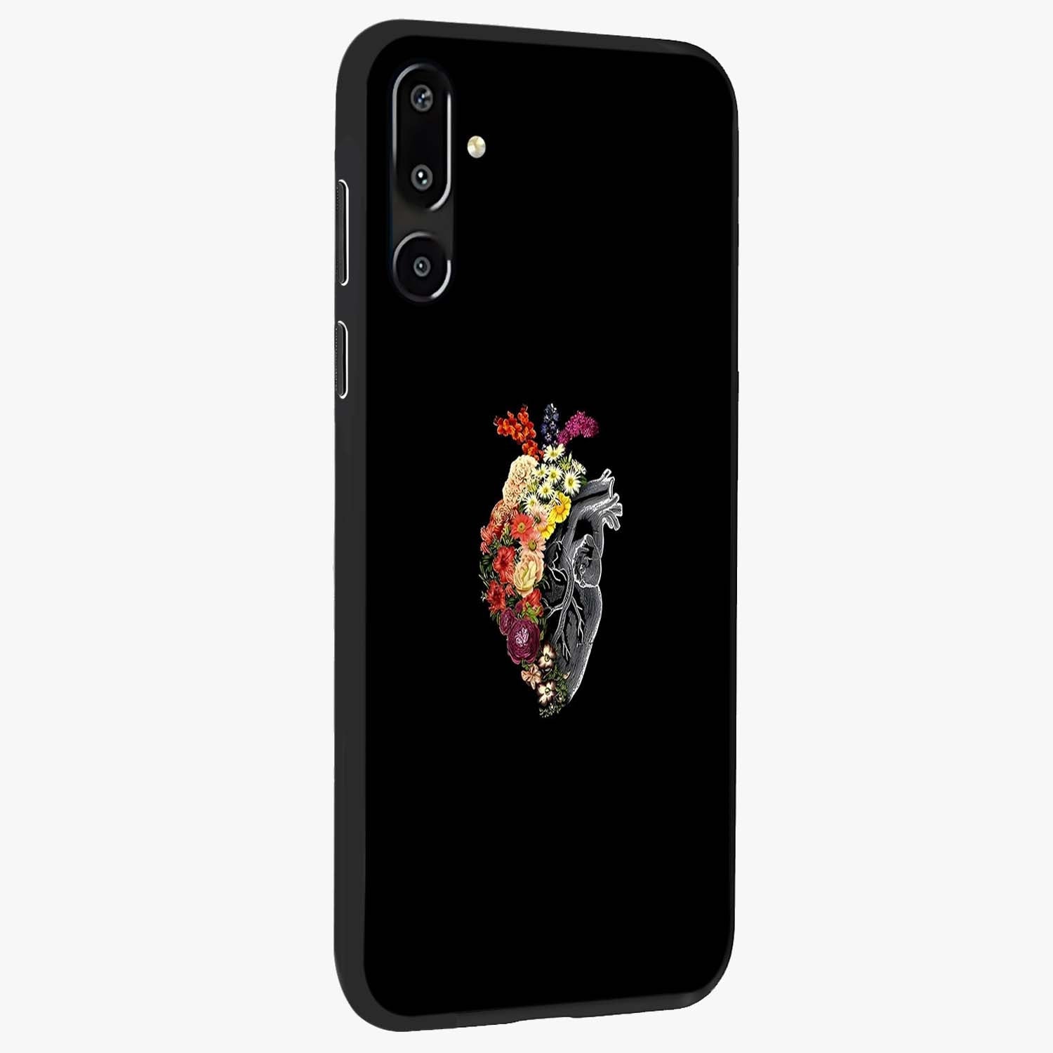 Heart With Flowers Glass Case upright view showcasing decorative heart and floral artwork with sweet romantic theme.