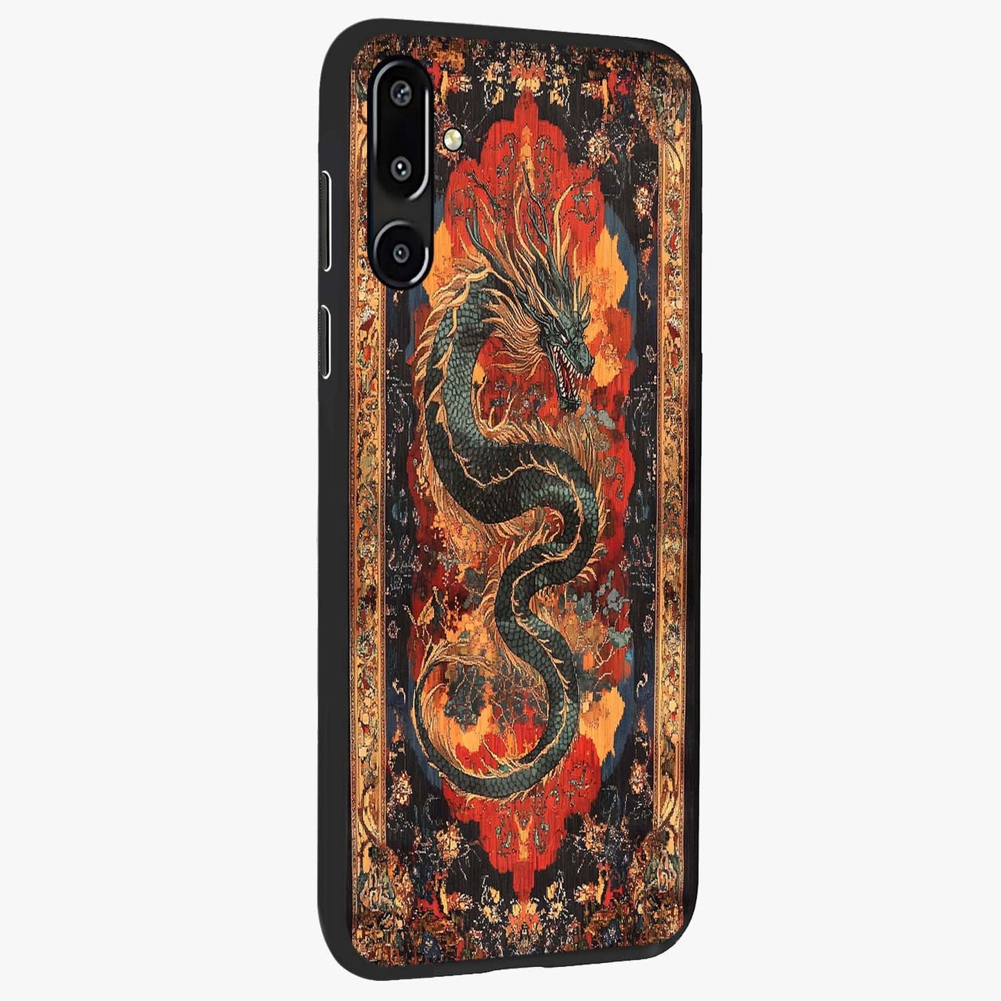 Inferno Dragon Soul Glass Case upright view showcasing intense dragon artwork with fantasy fire theme.
