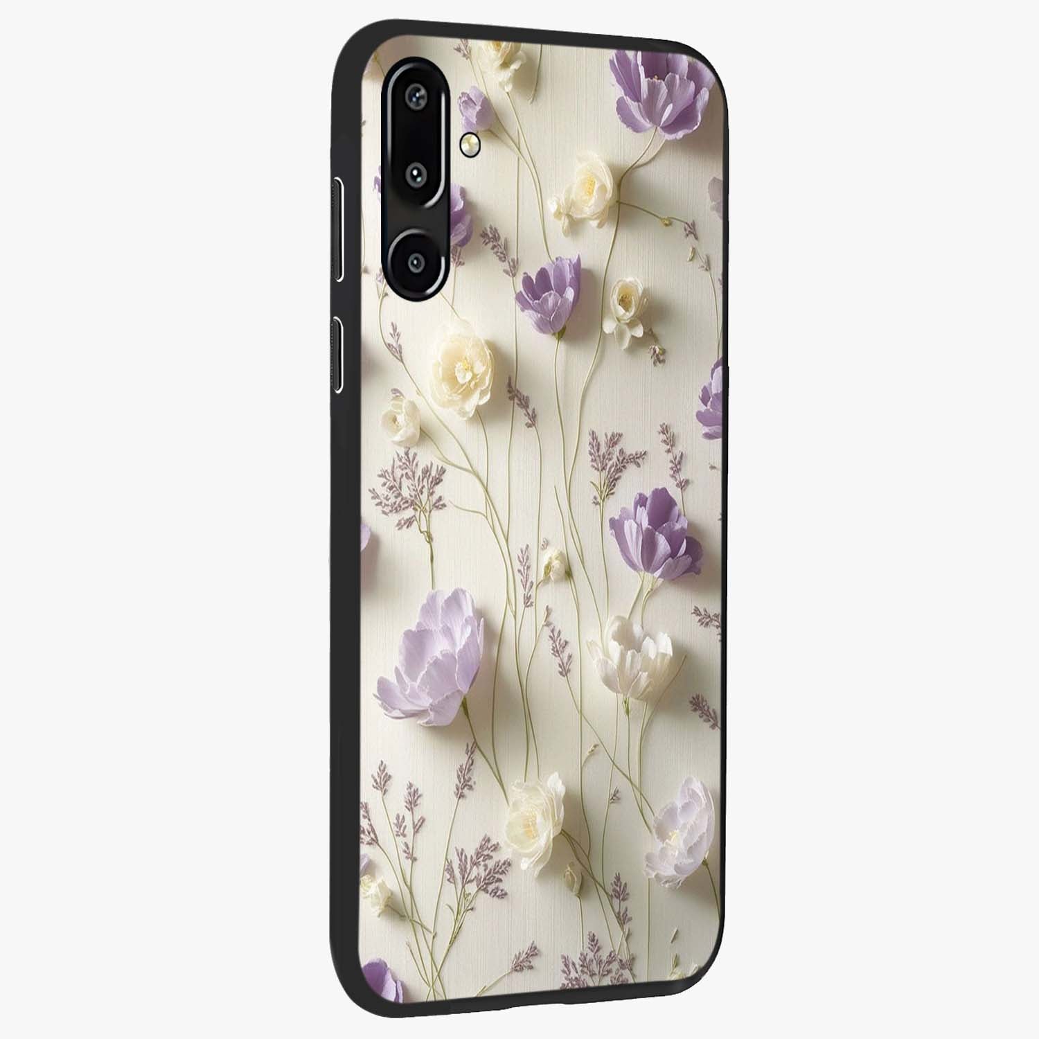 Lilac Breeze Harmony Glass Case upright view showcasing delicate lilac artwork with peaceful floral theme.