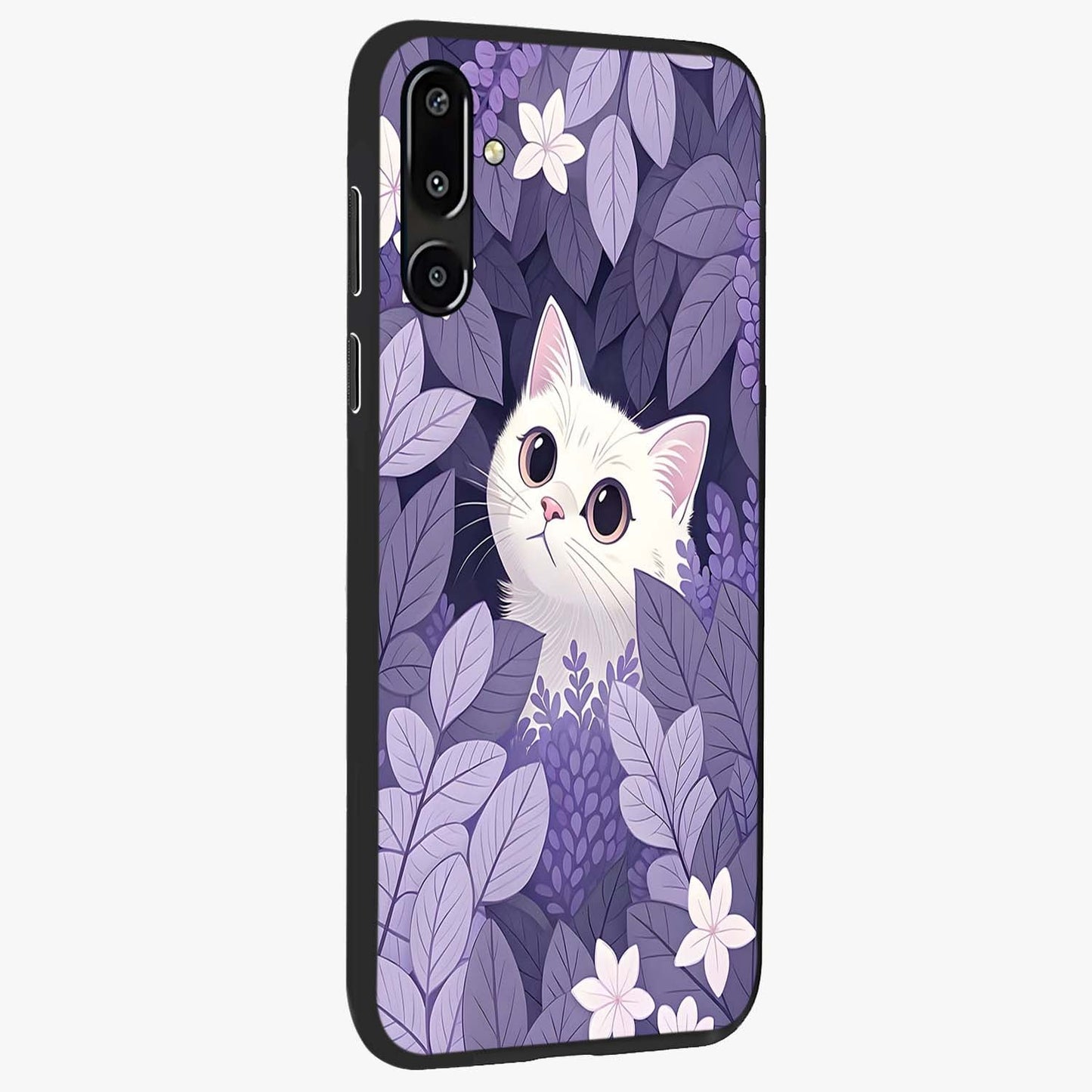 Lilac Hide Peek Cat Glass Case upright view showcasing charming cat artwork with adorable peek theme.