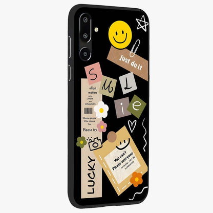 Lucky Aesthetic Collage Glass Case upright view showcasing vibrant collage artwork with youthful aesthetic theme.