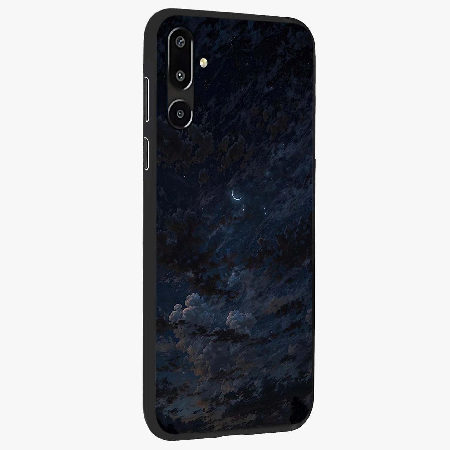 Lunar Veil Silence Glass Case upright view showcasing calm moon themed artwork with serene night atmosphere.
