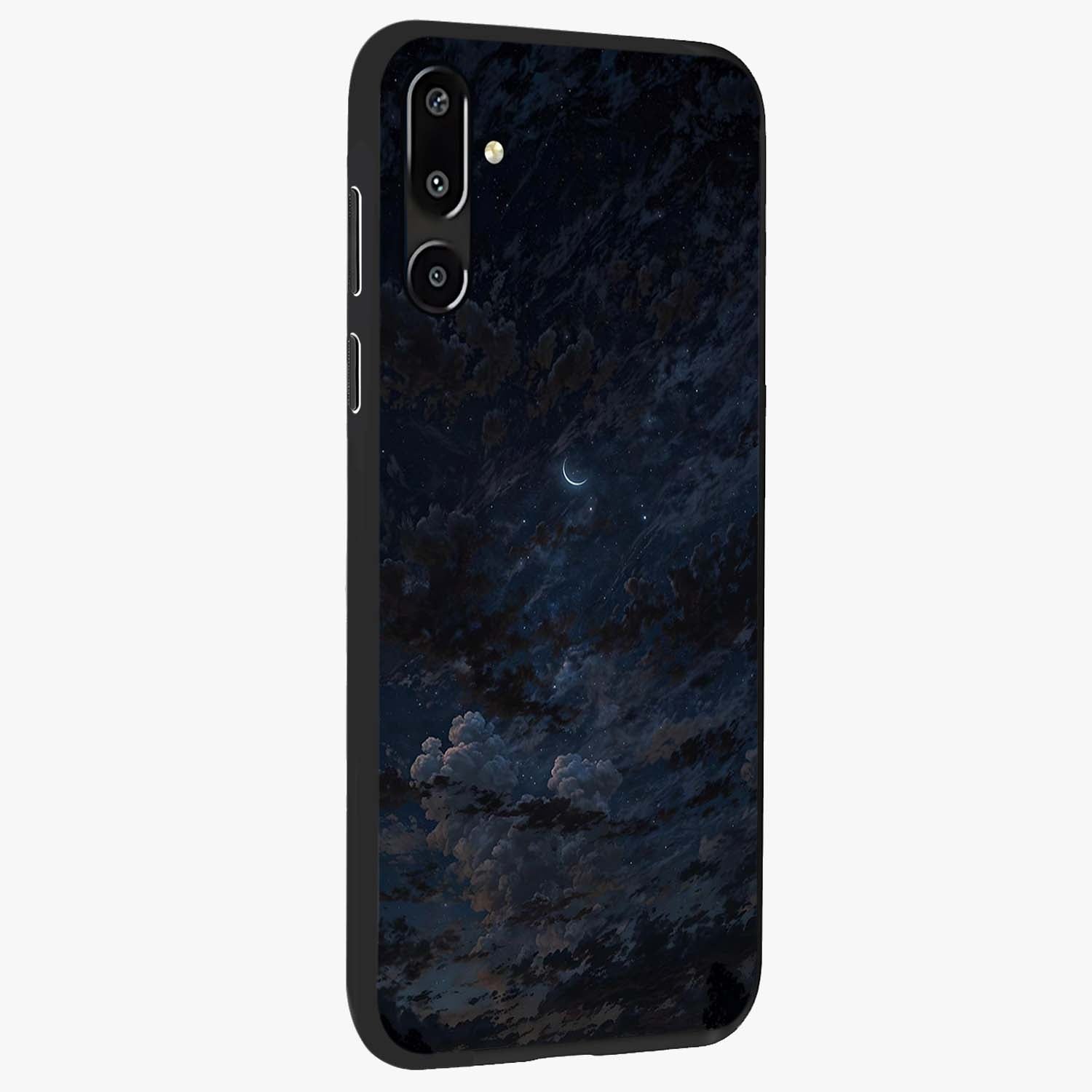 Lunar Veil Silence Glass Case upright view showcasing calm moon themed artwork with serene night atmosphere.