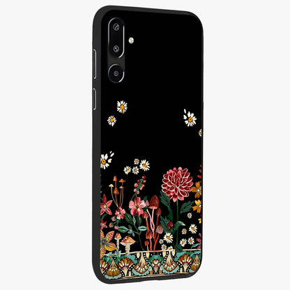 Midnight Bloom Pattern Glass Case upright view showcasing decorative floral artwork with deep night themed palette.
