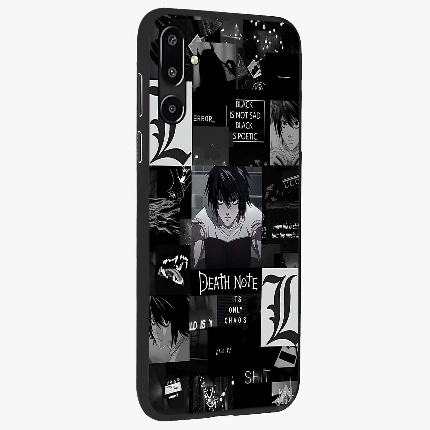 Midnight Chaos Mind Glass Case upright view showcasing expressive abstract artwork with bold dark theme.