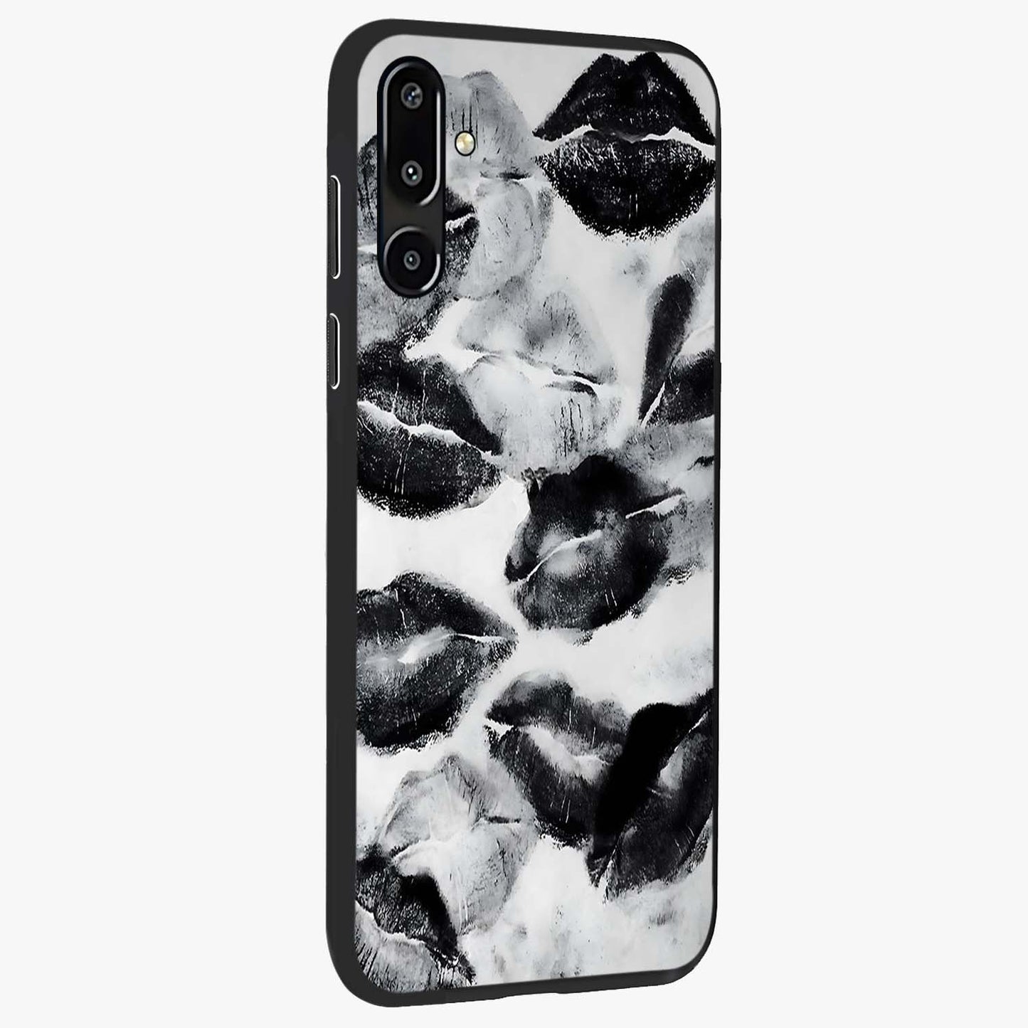 Midnight Kiss Marks Glass Case upright view showcasing stylish kiss mark artwork with trendy romantic theme.