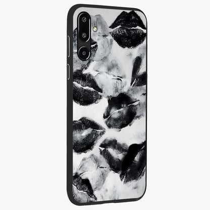 Midnight Kiss Marks Glass Case upright view showcasing stylish kiss mark artwork with trendy romantic theme.