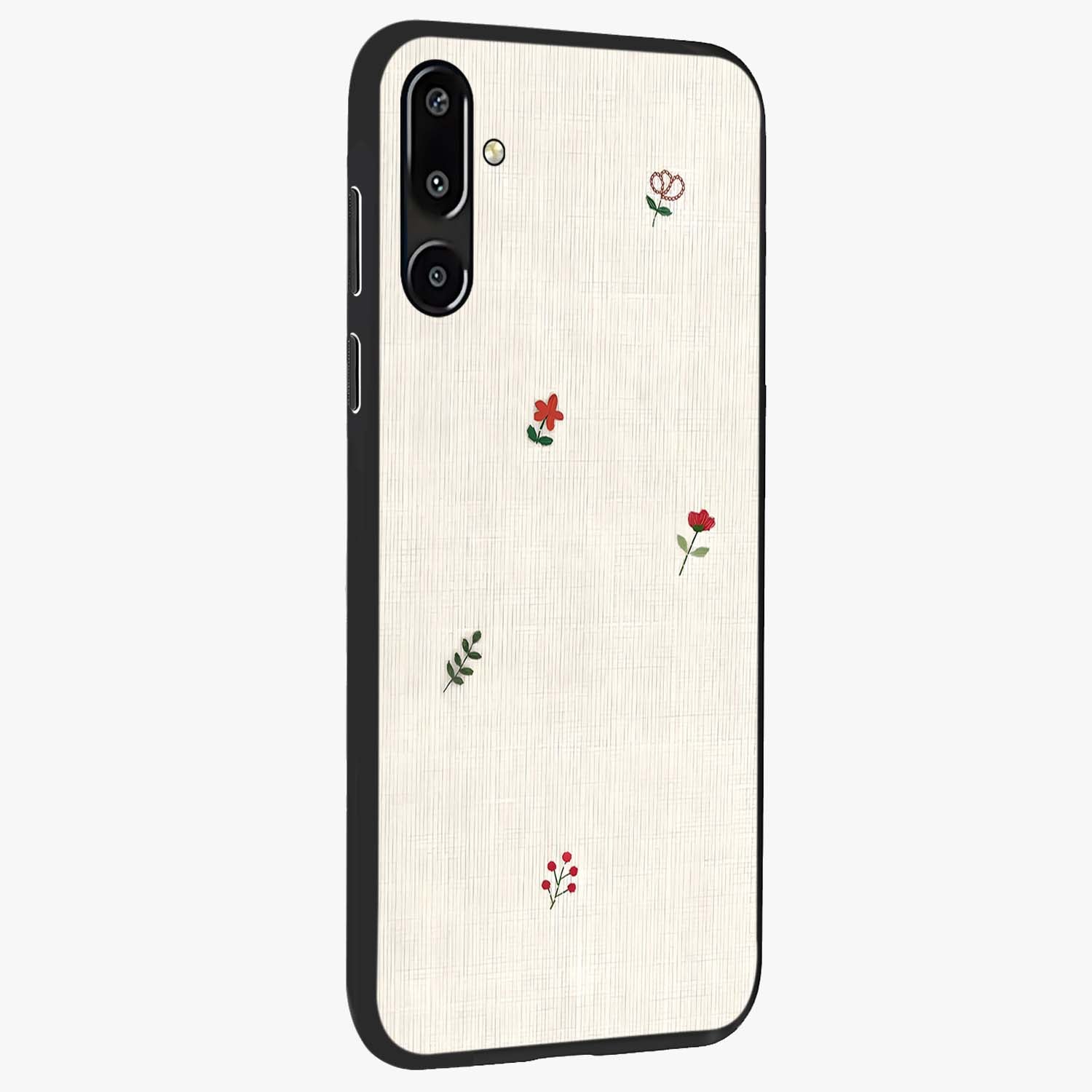 Minimalistic Blue With White Flower Pattern Glass Case upright view showcasing clean white flower artwork with calming blue theme.