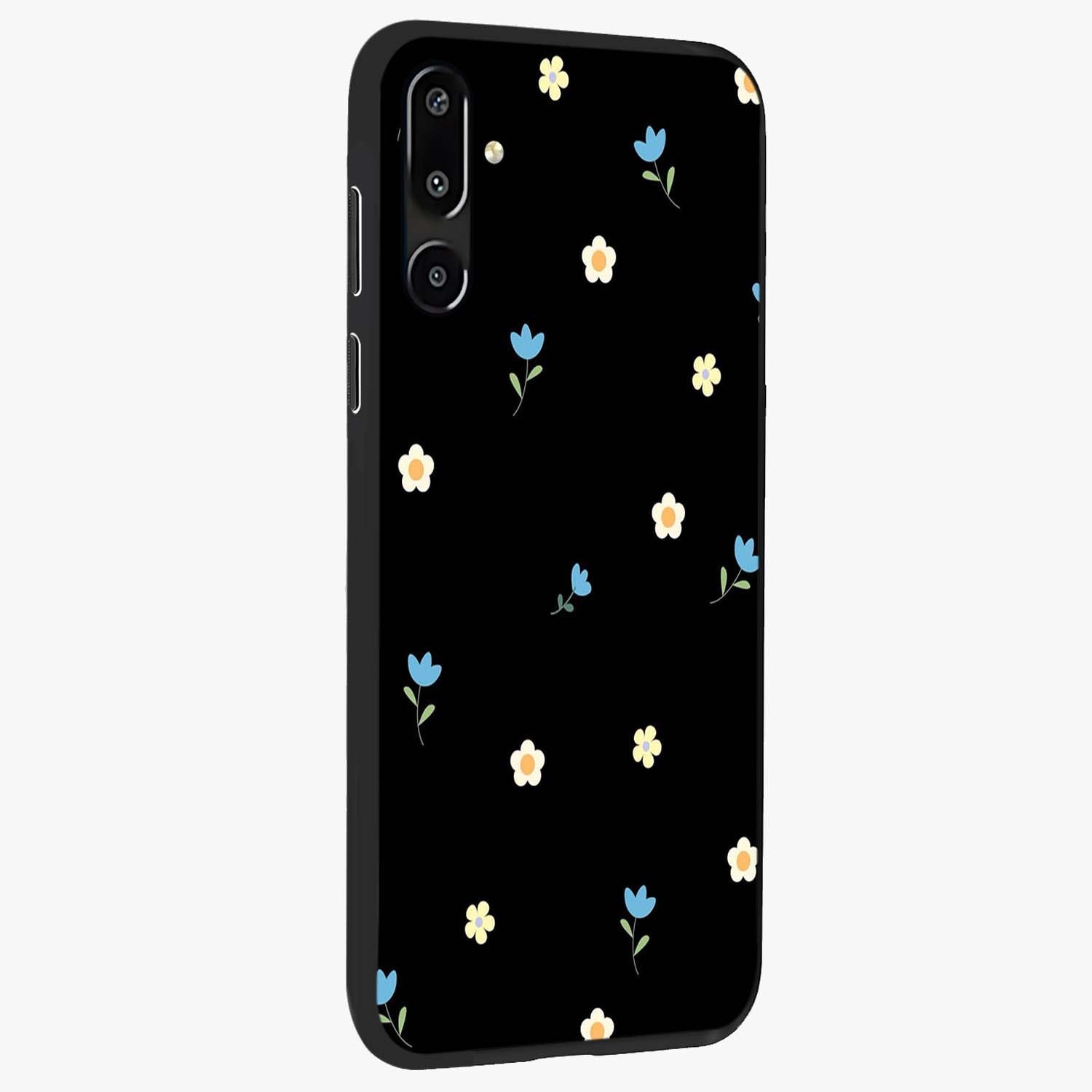 Minimal Petal Whispers Glass Case upright view showcasing elegant floral artwork with modern minimalist style.