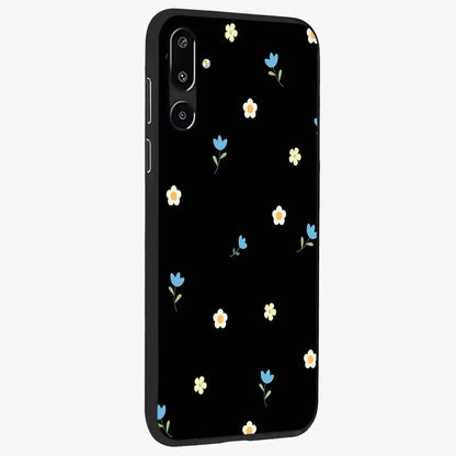 Minimal Petal Whispers Glass Case upright view showcasing elegant floral artwork with modern minimalist style.