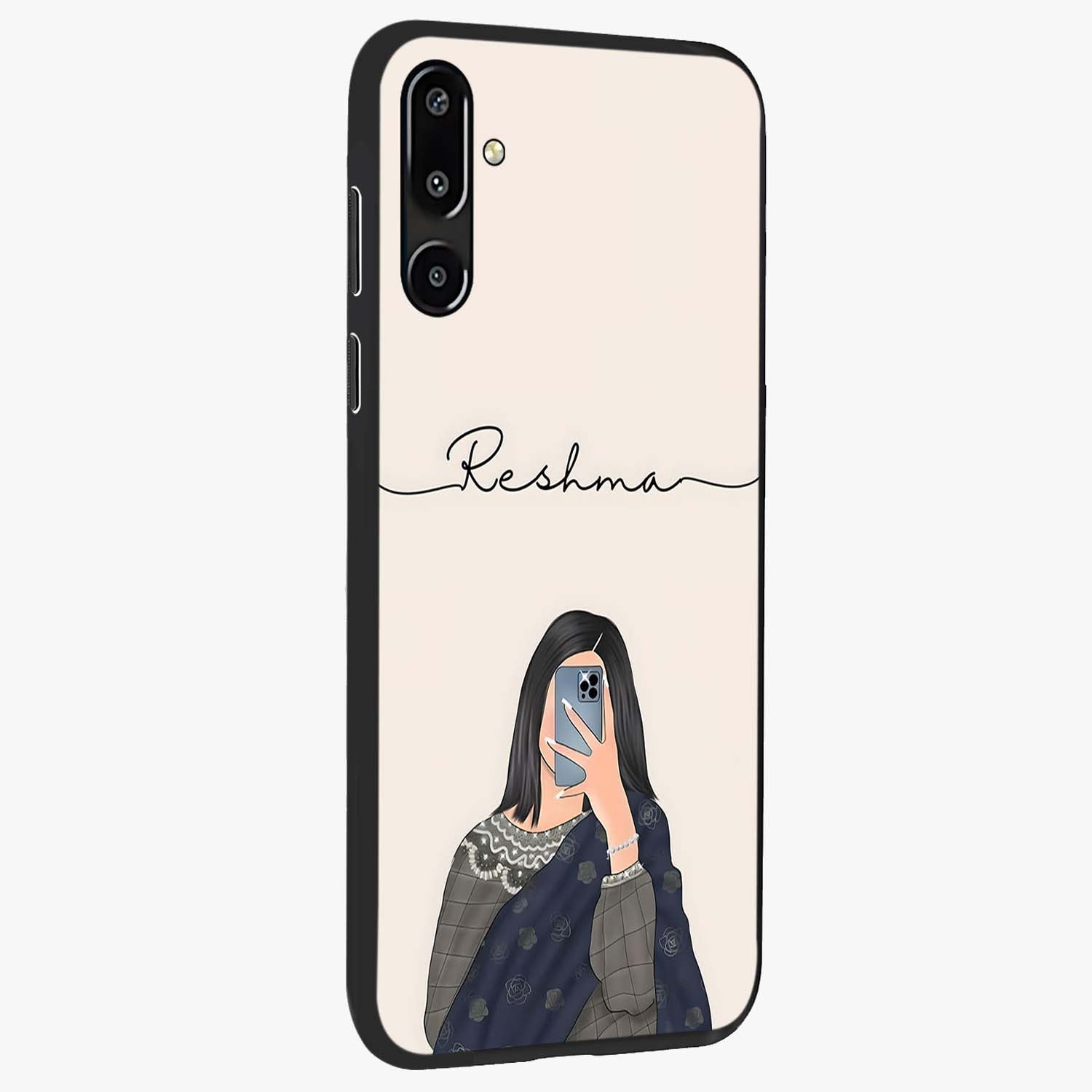 Mirror Mood Muse With Custom Name Glass Case upright view showcasing artistic mirror themed artwork with personalized aesthetic.
