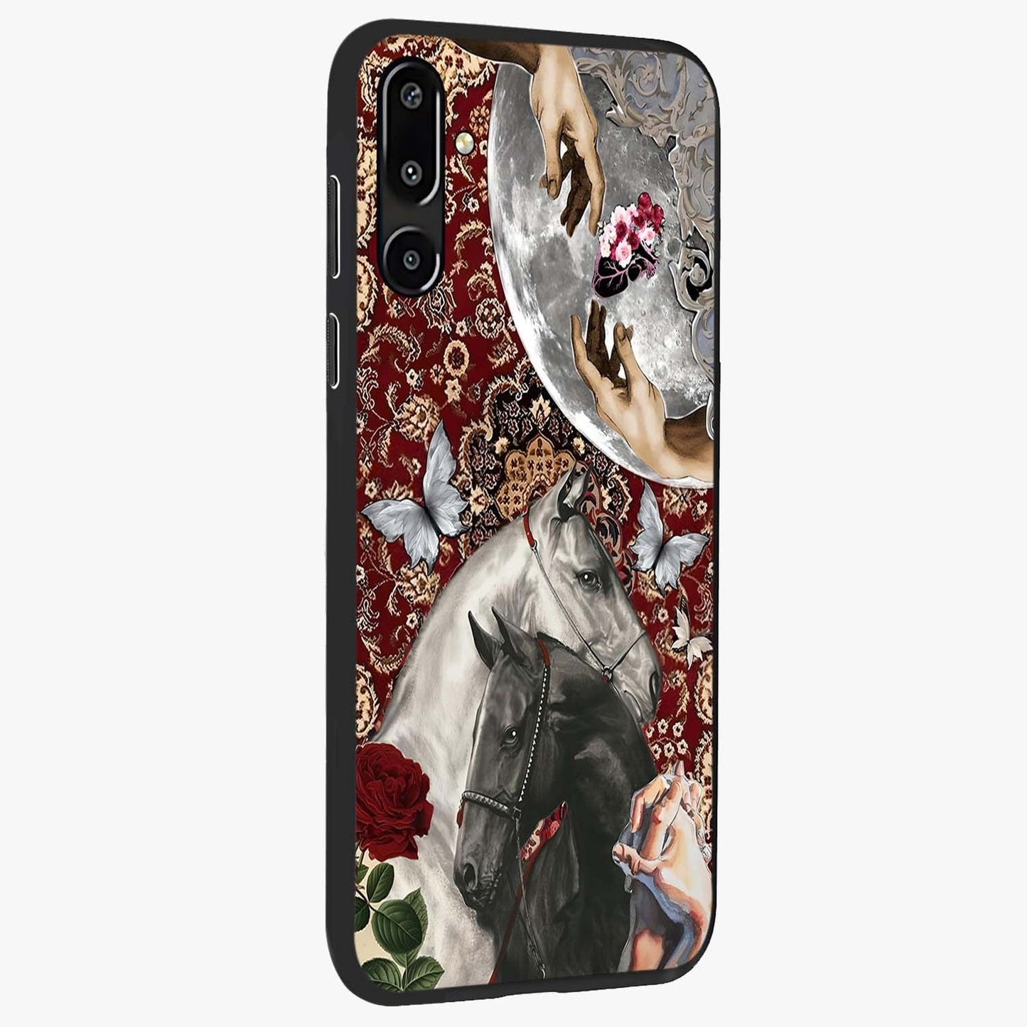 Moonlit Royal Stallion Glass Case upright view showcasing dramatic horse artwork with glowing moon themed design.