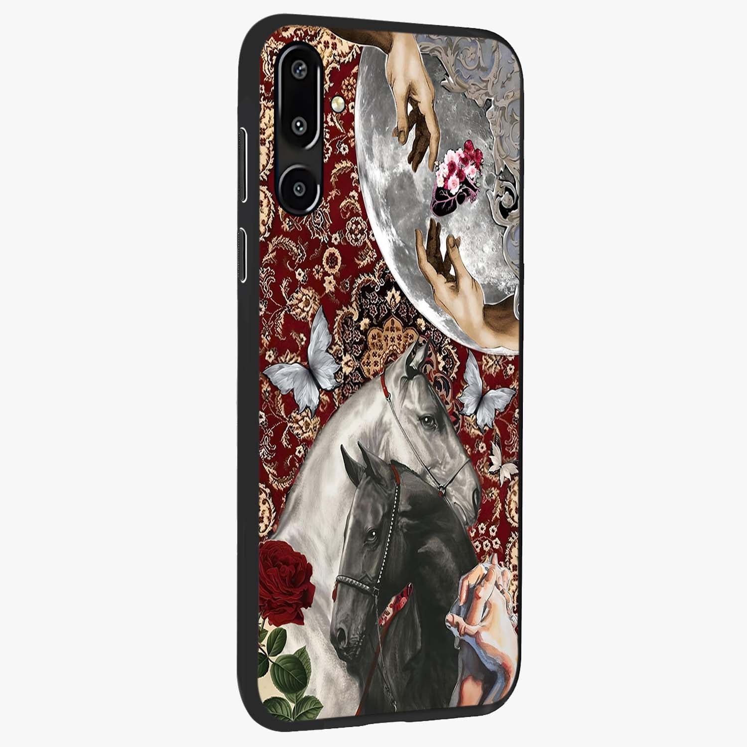 Moonlit Royal Stallion Glass Case upright view showcasing dramatic horse artwork with glowing moon themed design.