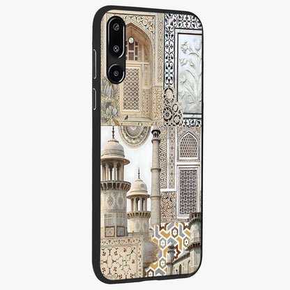 Mughal Marble Legacy Glass Case upright view showcasing ornate Mughal design with luxurious traditional theme.