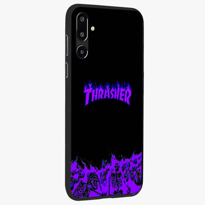 Neon Flame Riot Glass Case upright view showcasing dynamic flame artwork with energetic neon theme.