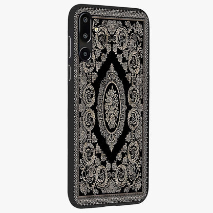Noir Bloom Elegance Glass Case upright view showcasing graceful floral artwork with luxurious dark theme.