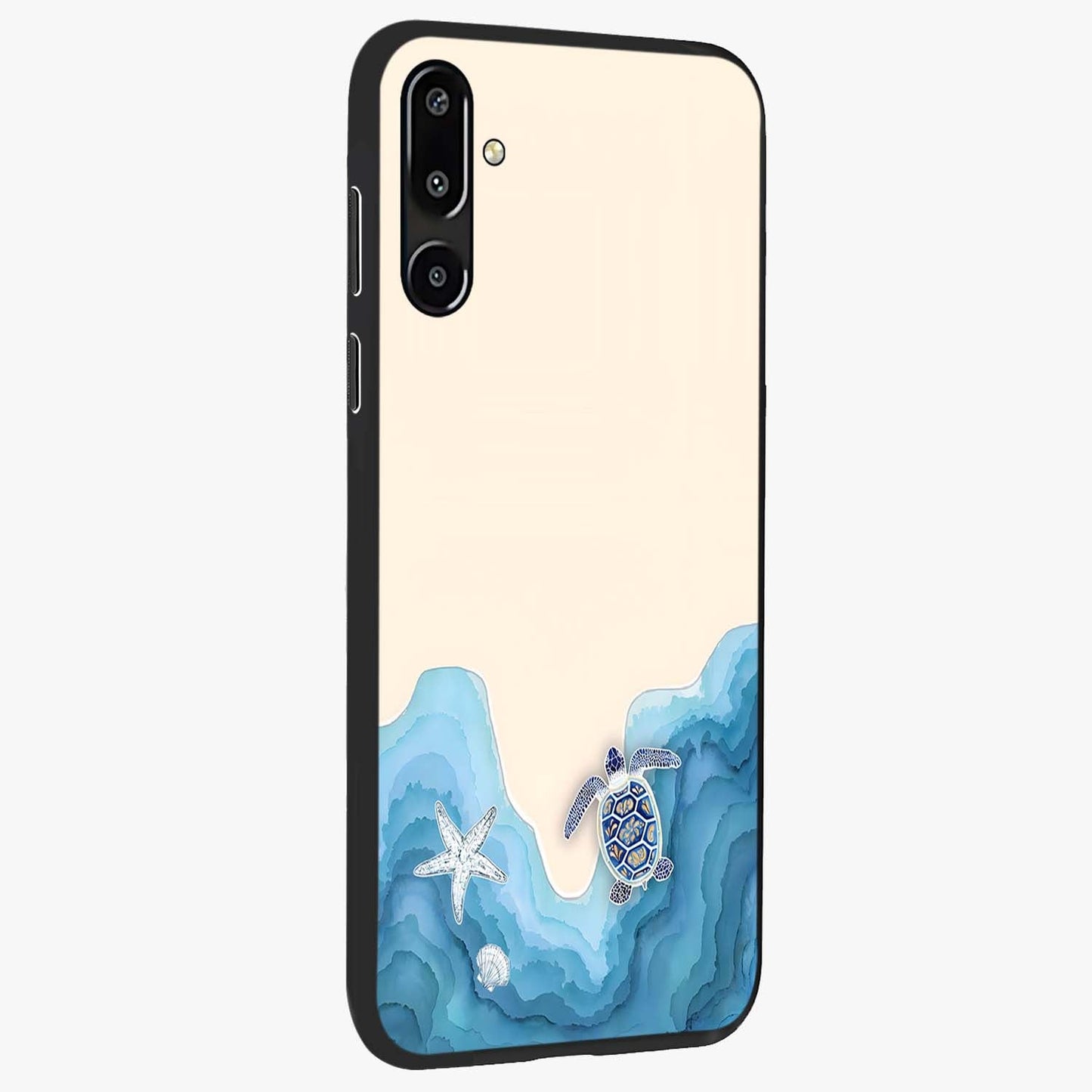 Ocean Drift Turtle Glass Case upright view showcasing calm underwater turtle artwork with nature inspired theme.