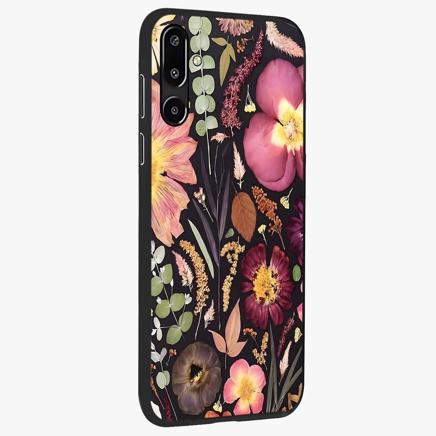 Petal Dream Tapestry Glass Case upright view showcasing detailed floral tapestry artwork with artistic nature theme.