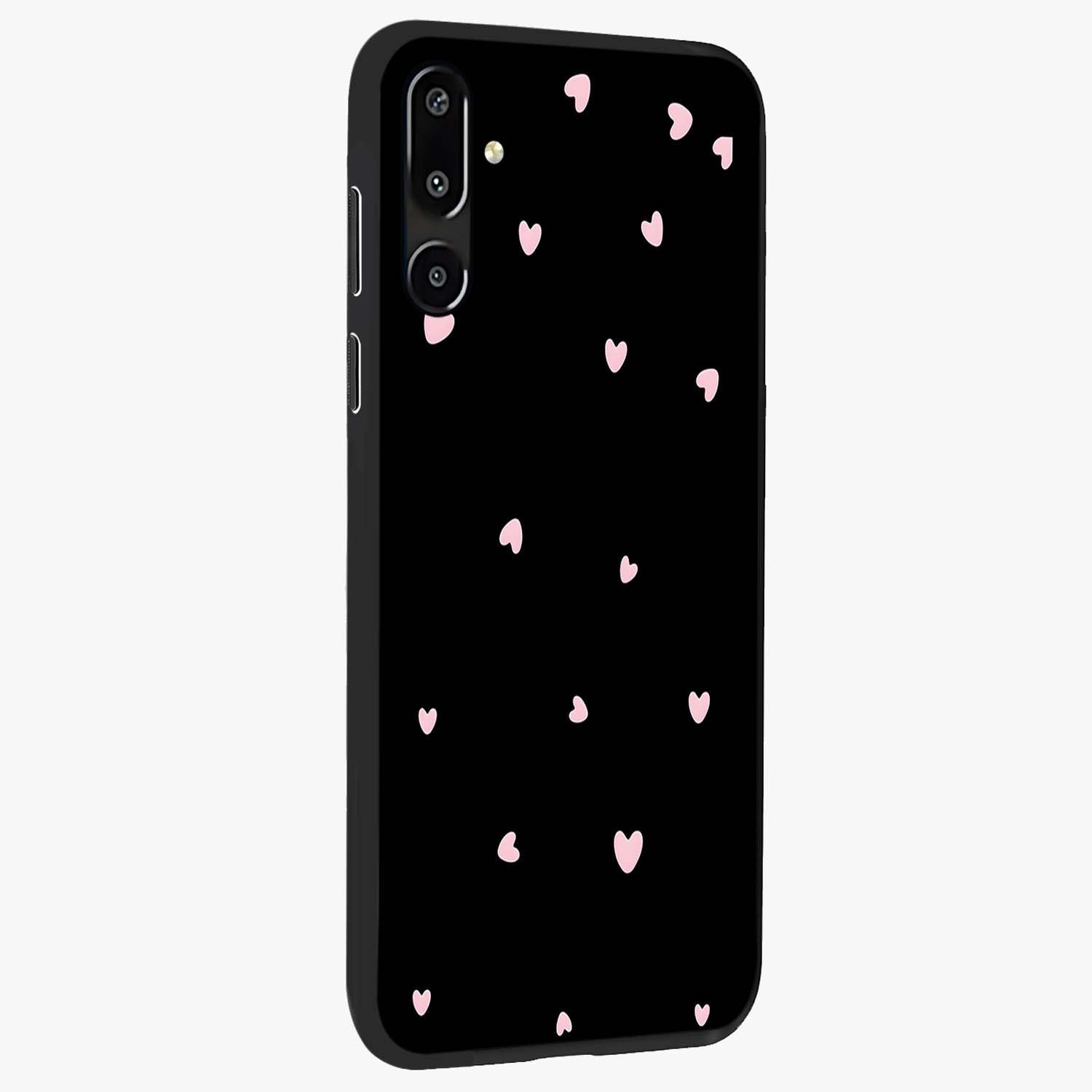 Pink Love Drops Glass Case upright view showcasing charming heart drop artwork with romantic playful theme.