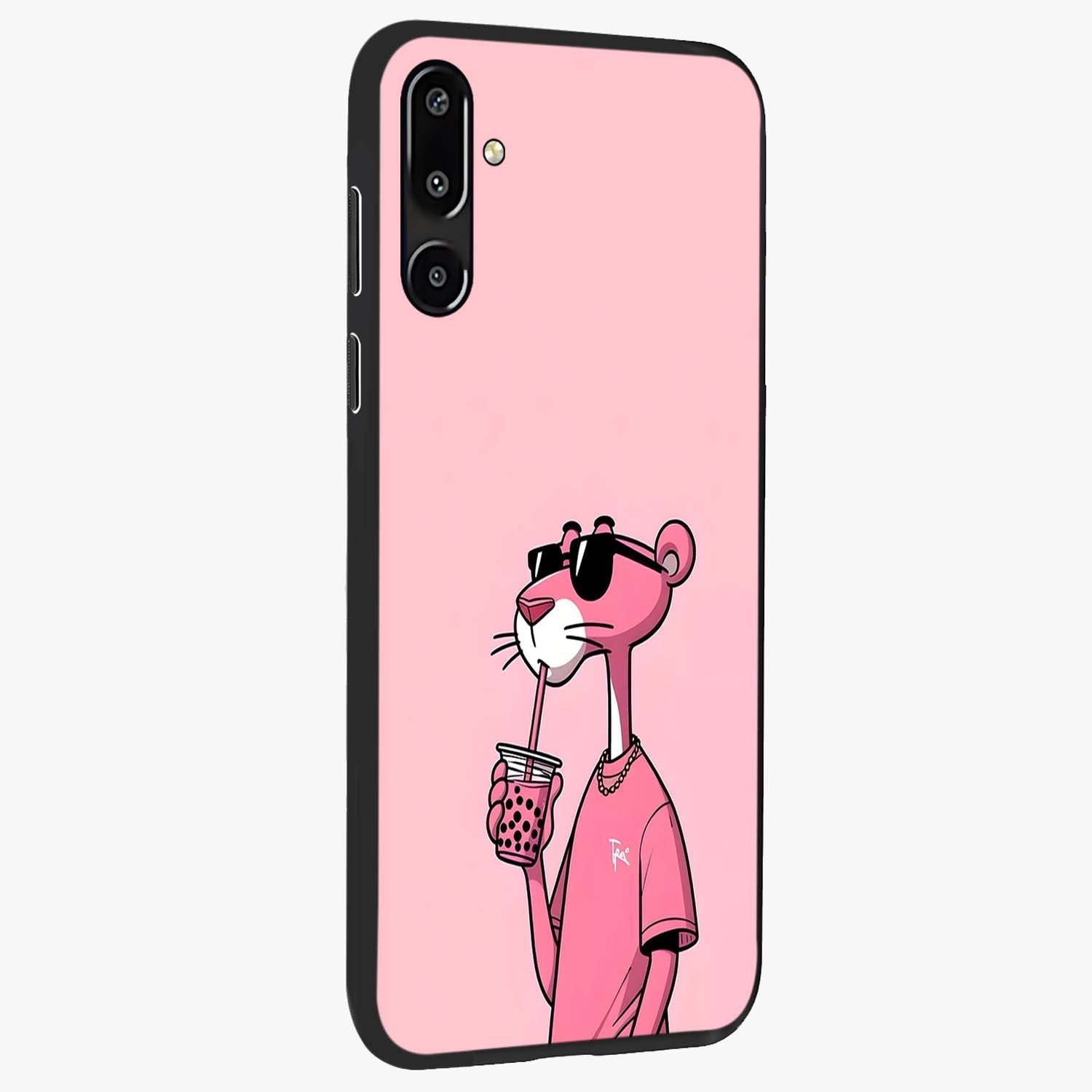 Pink Panther Glass Case upright view showcasing fun animated artwork with stylish retro cartoon theme.