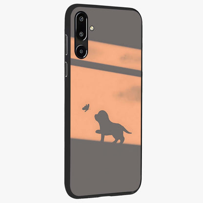 Puppy Shadow Art Glass Case upright view showcasing charming puppy artwork with creative silhouette theme.