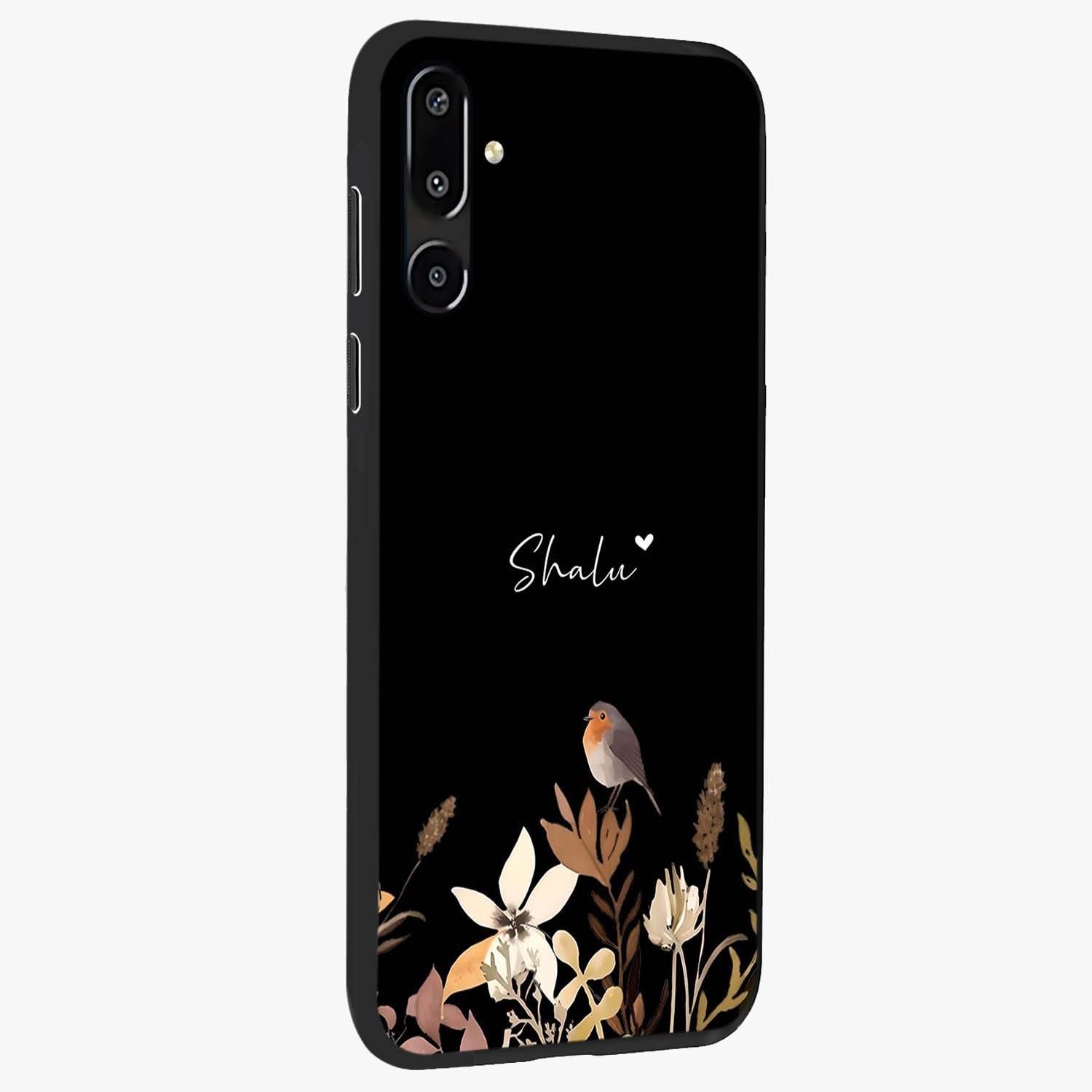 Quiet Garden Tune Custom Name Glass Case upright view showcasing serene botanical artwork with personalized aesthetic.