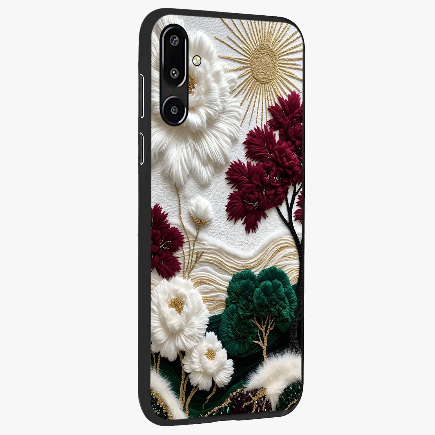Radiant Bloom Elegance Glass Case upright view showcasing decorative flower artwork with refined botanical theme.