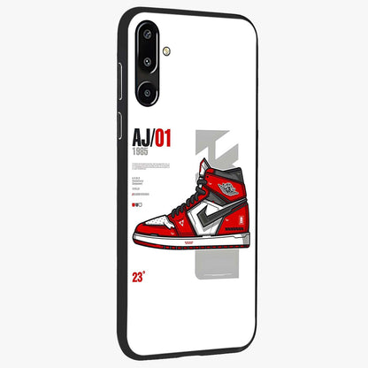 Retro Sneaker Blueprint Glass Case upright view showcasing stylish sneaker illustration with vintage streetwear theme.