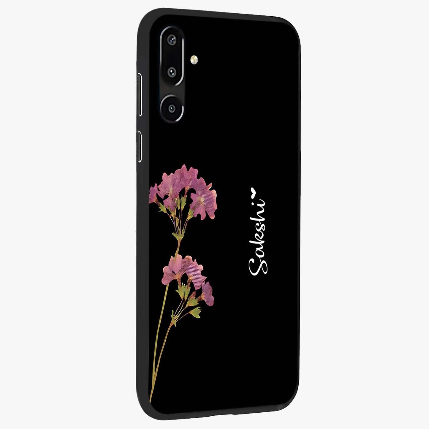 Riching Lavender Flower Custom Name Glass Case upright view showcasing elegant lavender floral artwork with personalized aesthetic.