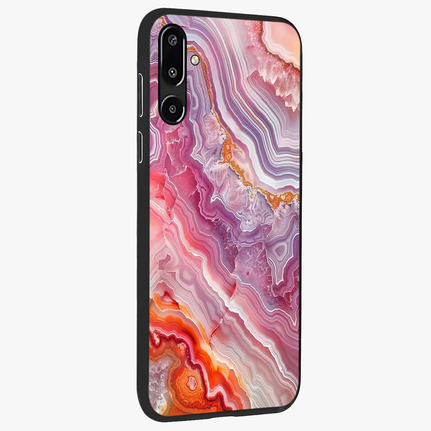 Rose Quartz Marble Glass Case upright view showcasing decorative marble artwork with luxurious pastel theme.