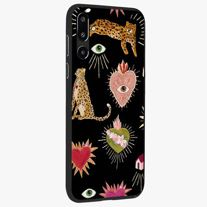 Sacred Jungle Heart Glass Case upright view showcasing vibrant jungle artwork with symbolic heart theme.