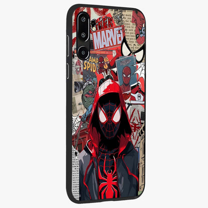 Spider Collage Street Glass Case upright view showcasing bold superhero artwork with urban street theme.