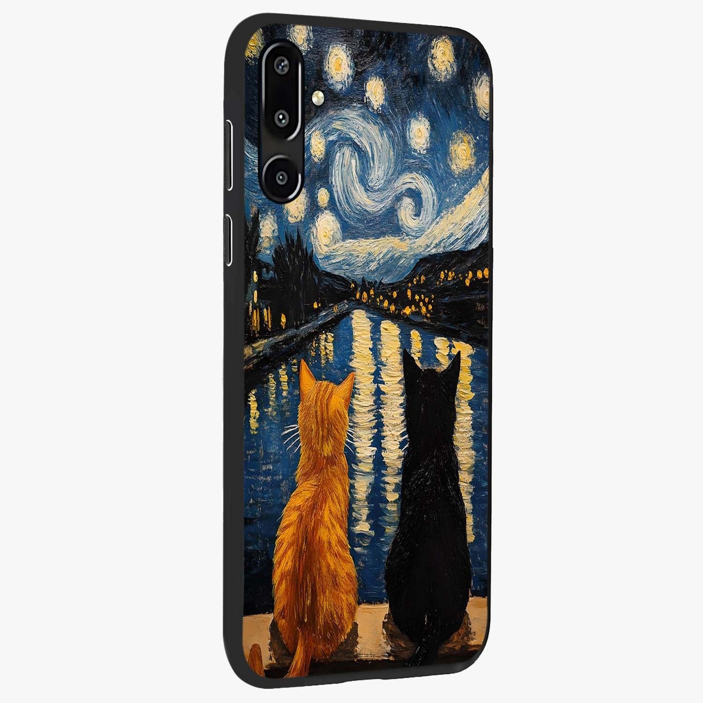 Starry River Cats Glass Case upright view showcasing adorable cat artwork with magical river and stars theme.