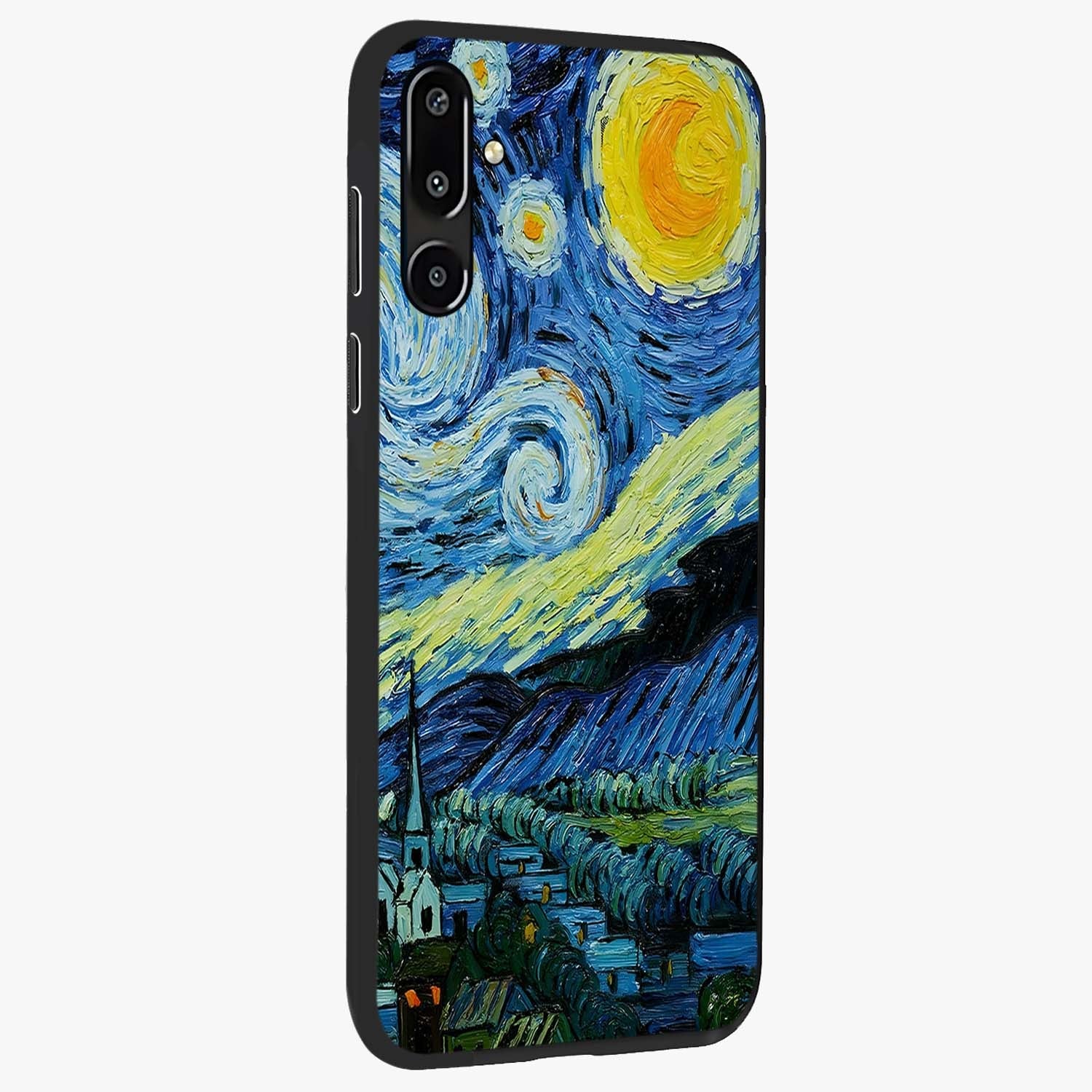 Van Gogh Art Glass Case upright view showcasing expressive painting style artwork with timeless artistic theme.