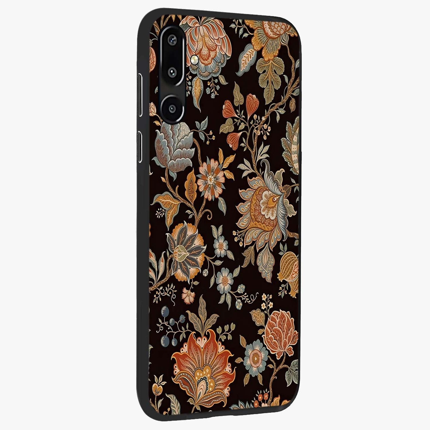 Vintage Floral Dream Glass Case upright view showcasing delicate floral artwork with timeless vintage theme.