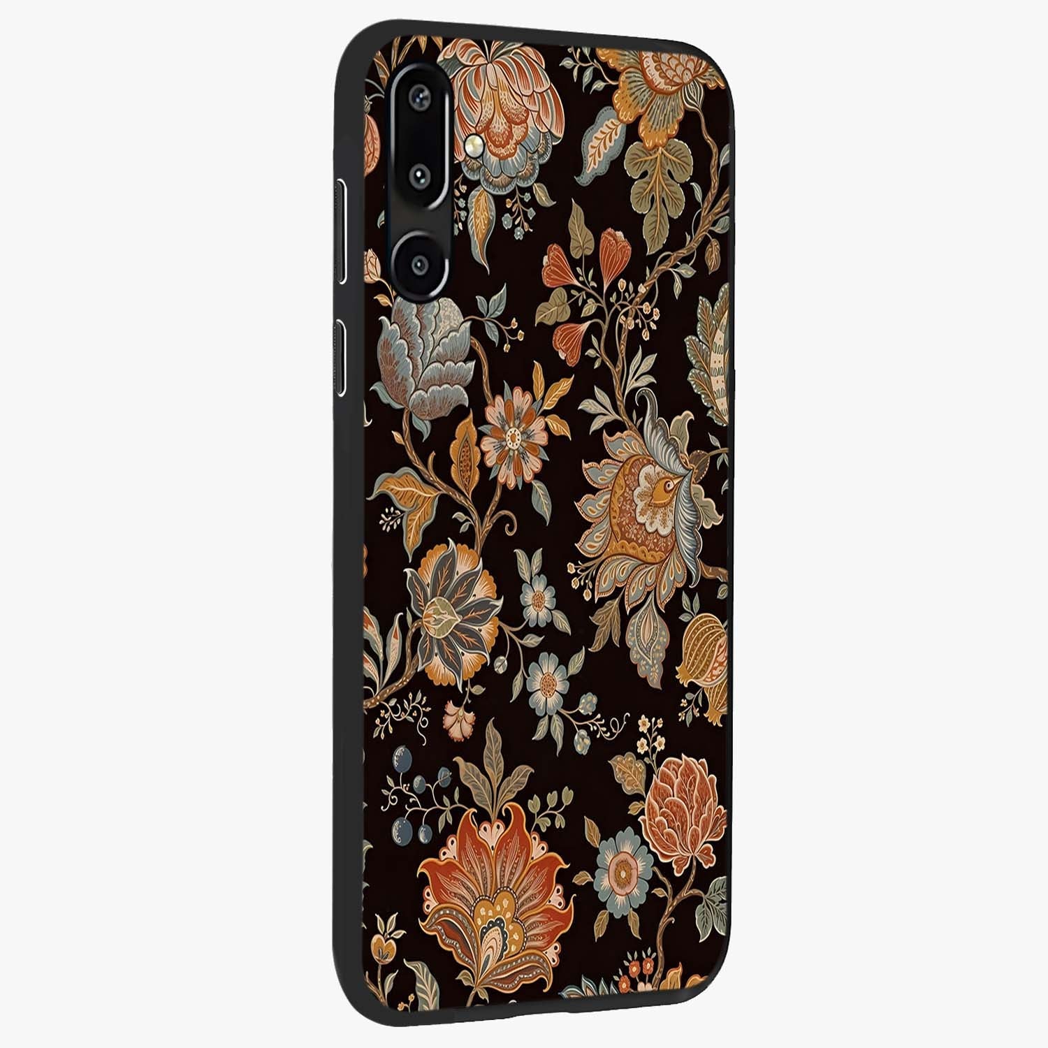 Vintage Floral Dream Glass Case upright view showcasing delicate floral artwork with timeless vintage theme.
