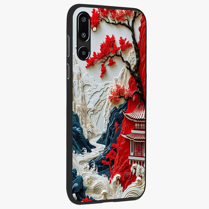 Whispers Of Sakura Waves Glass Case upright view showcasing delicate cherry blossom artwork with elegant nature theme.